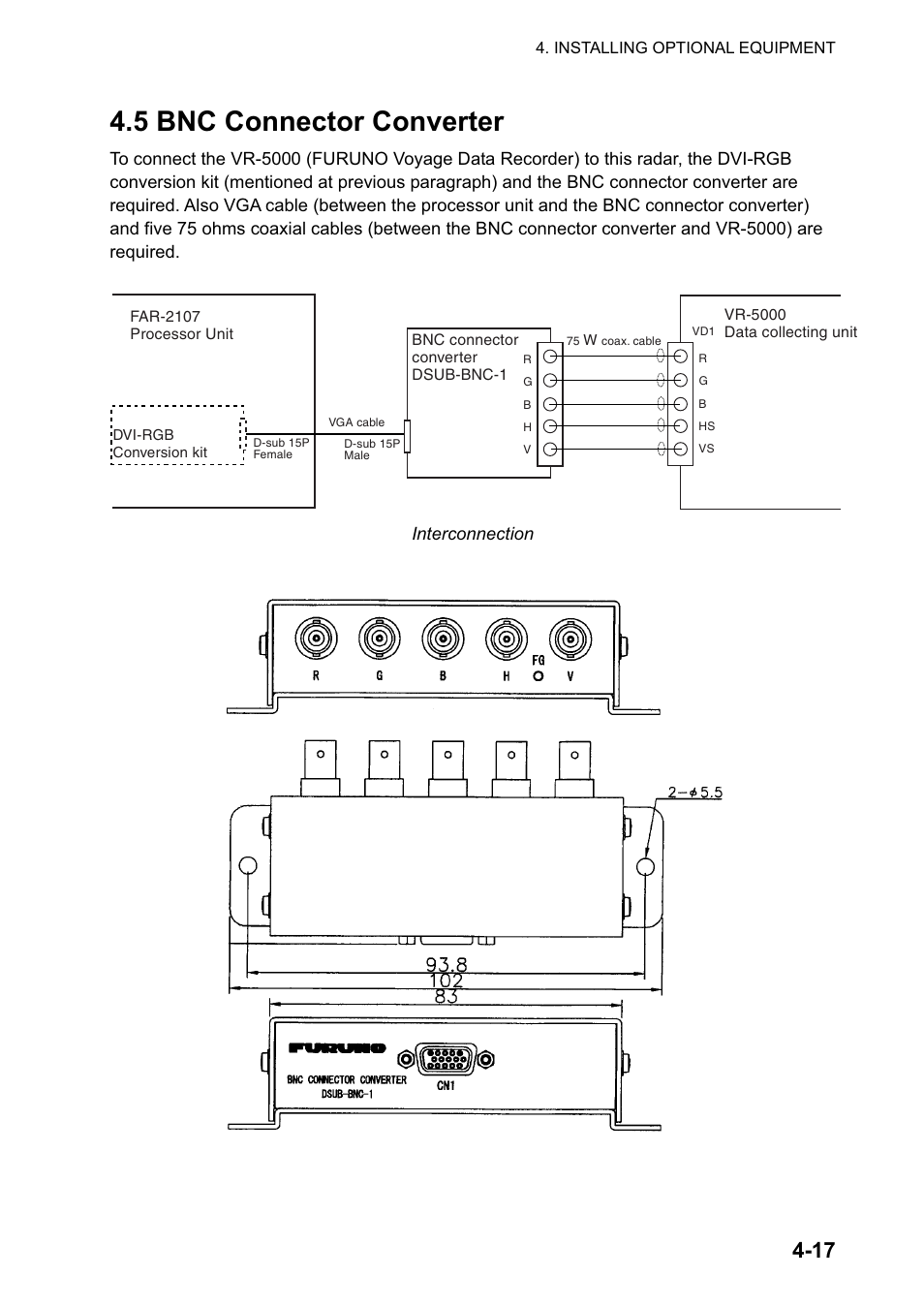 5 bnc connector converter, Interconnection | Furuno 2127 User Manual | Page 77 / 136