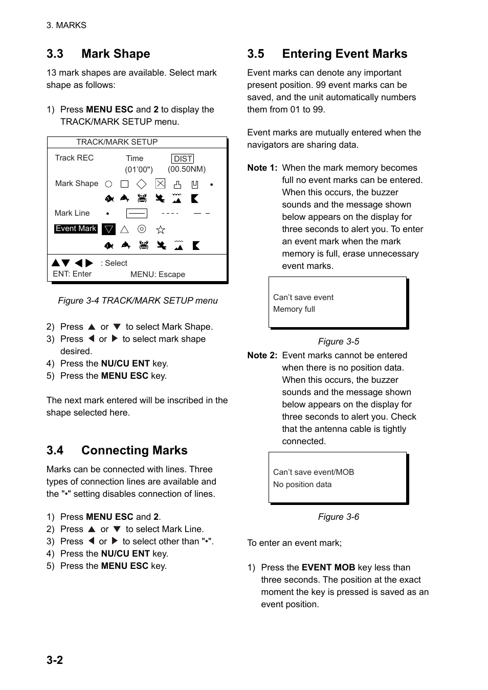 3 mark shape, 4 connecting marks, 5 entering event marks | Furuno DUAL GPS GP-150-DUAL User Manual | Page 26 / 130