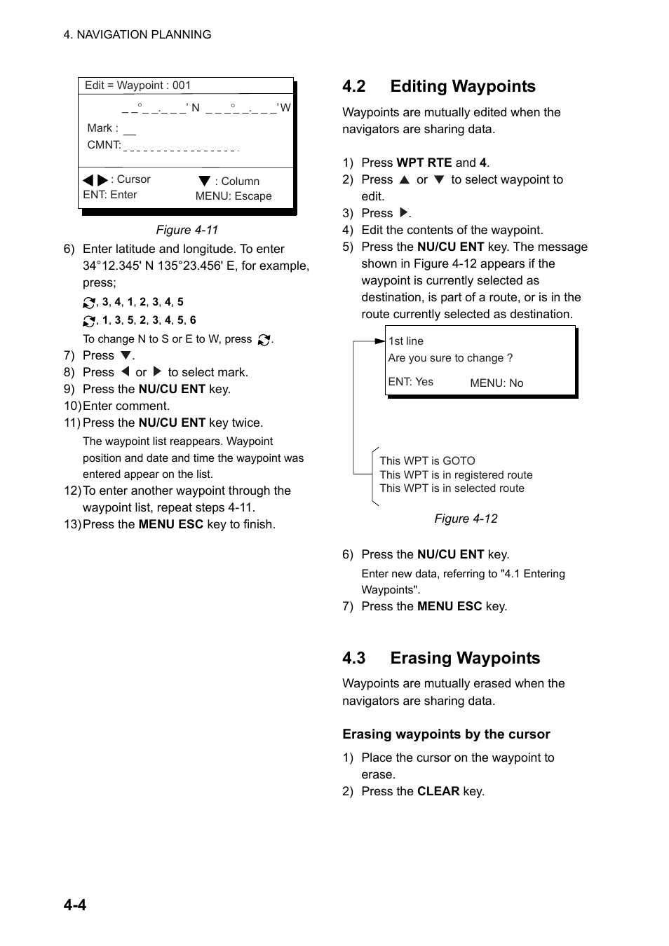 2 editing waypoints, 3 erasing waypoints | Furuno DUAL GPS GP-150-DUAL User Manual | Page 32 / 130