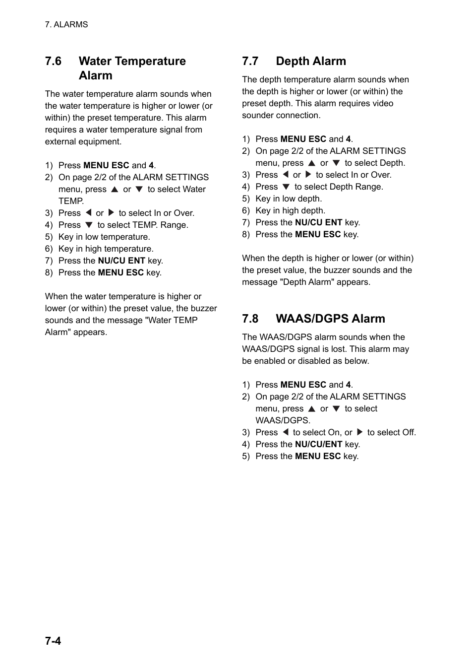 6 water temperature alarm, 7 depth alarm, 8 waas/dgps alarm | Furuno DUAL GPS GP-150-DUAL User Manual | Page 52 / 130