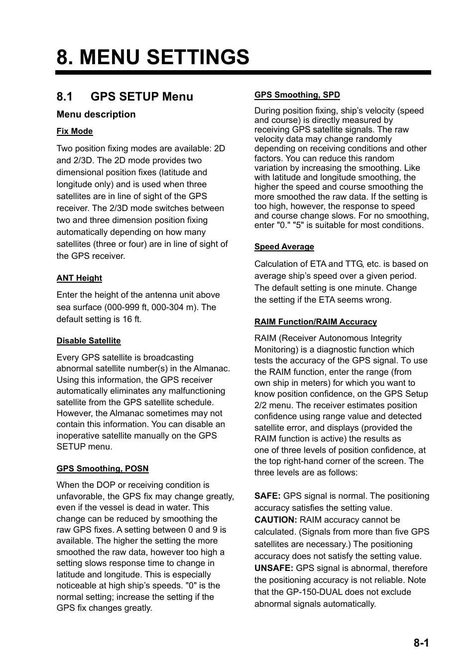 Menu settings, 1 gps setup menu | Furuno DUAL GPS GP-150-DUAL User Manual | Page 53 / 130