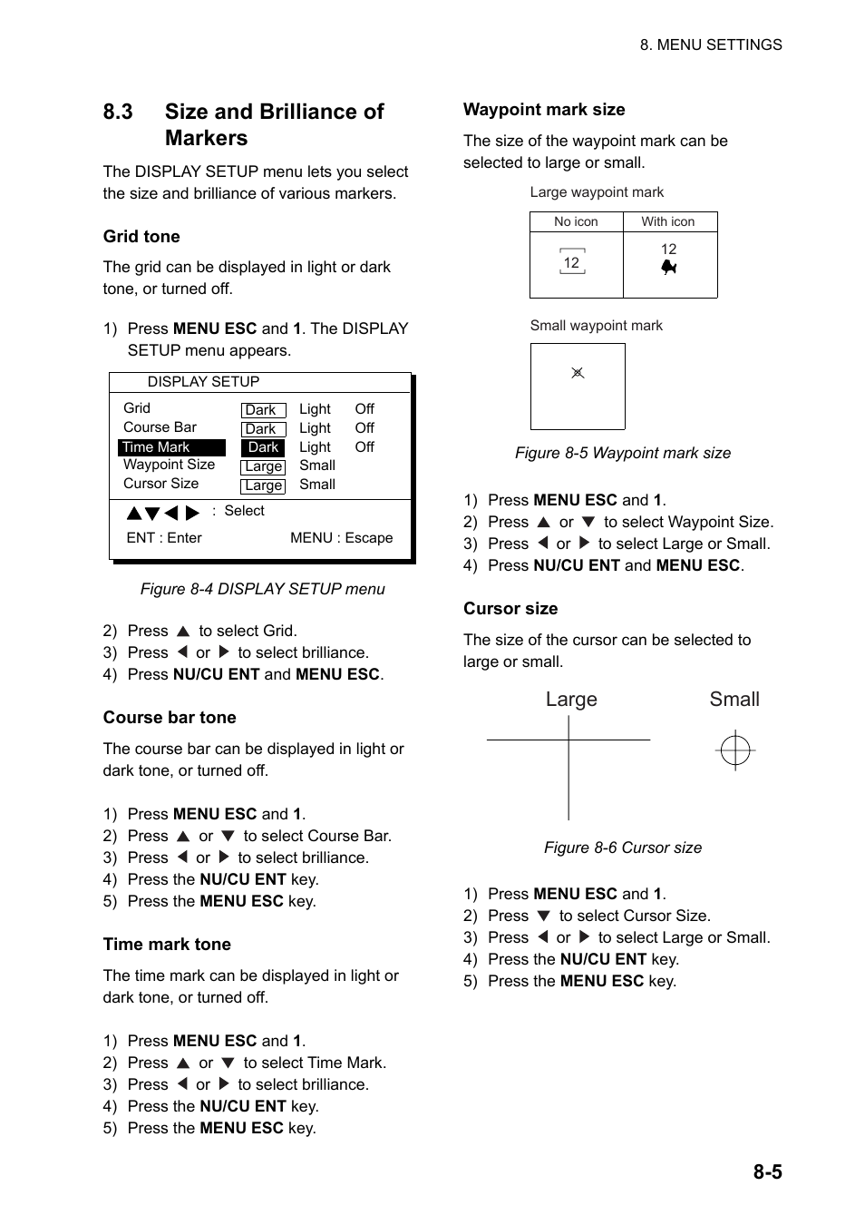 3 size and brilliance of markers, Large small | Furuno DUAL GPS GP-150-DUAL User Manual | Page 57 / 130