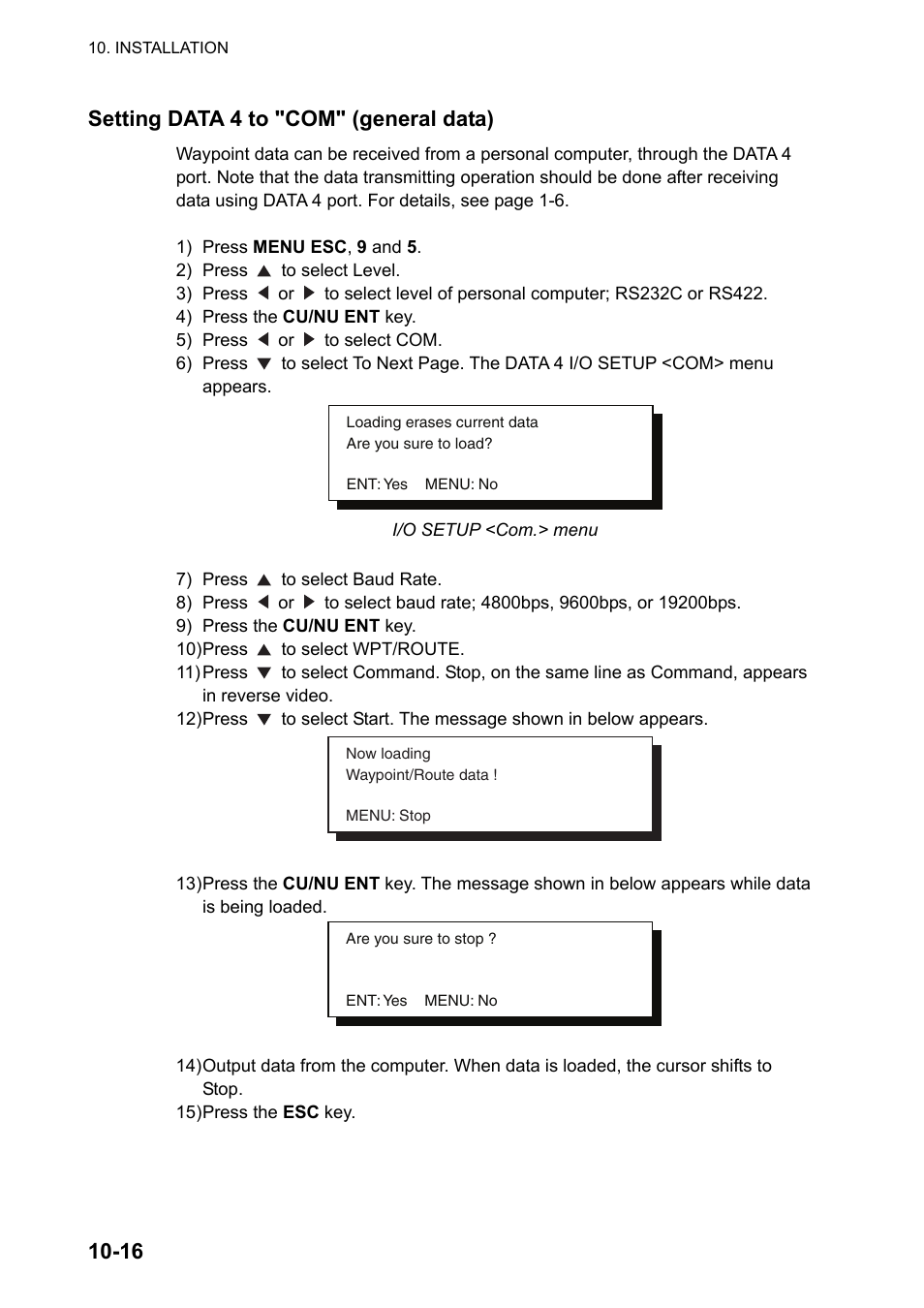 16 setting data 4 to "com" (general data) | Furuno DUAL GPS GP-150-DUAL User Manual | Page 88 / 130