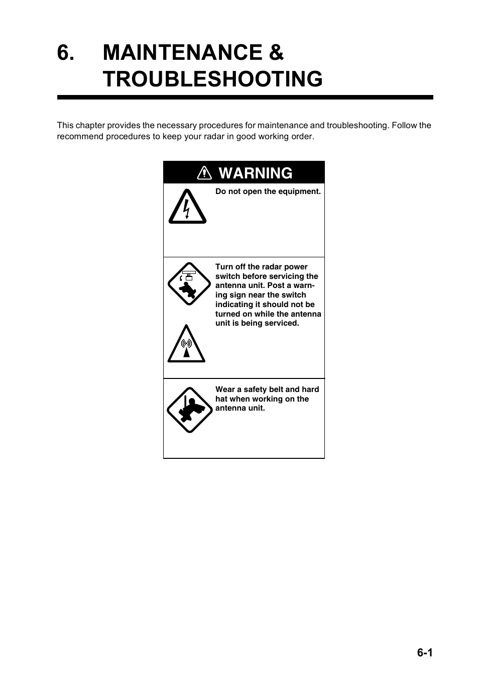 Maintenance & troubleshooting, Warning | Furuno FR-8122 EU User Manual | Page 100 / 120