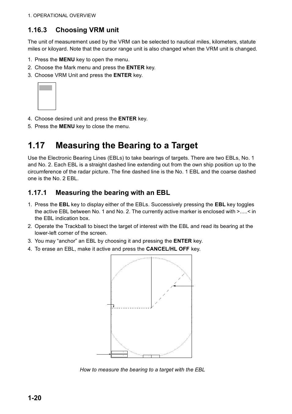 17 measuring the bearing to a target, 1 measuring the bearing with an ebl | Furuno FR-8122 EU User Manual | Page 31 / 120