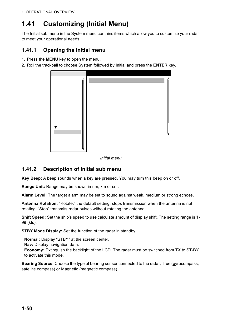 41 customizing (initial menu), 1 opening the initial menu, 2 description of initial sub menu | Furuno FR-8122 EU User Manual | Page 61 / 120