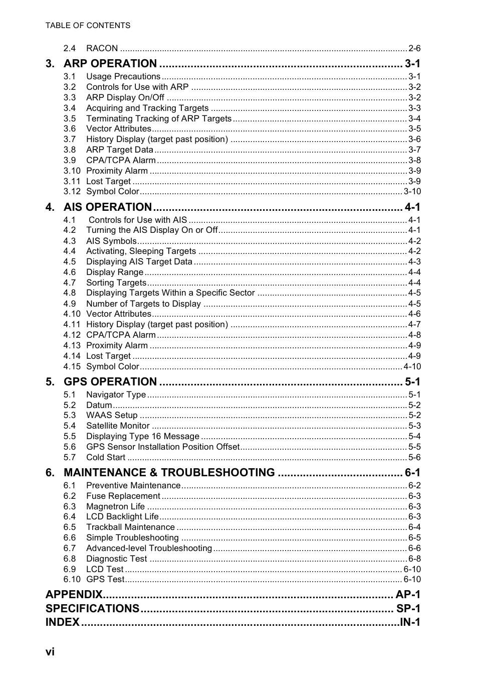 Arp operation -1, Ais operation -1, Gps operation -1 | Maintenance & troubleshooting -1 | Furuno FR-8122 EU User Manual | Page 7 / 120