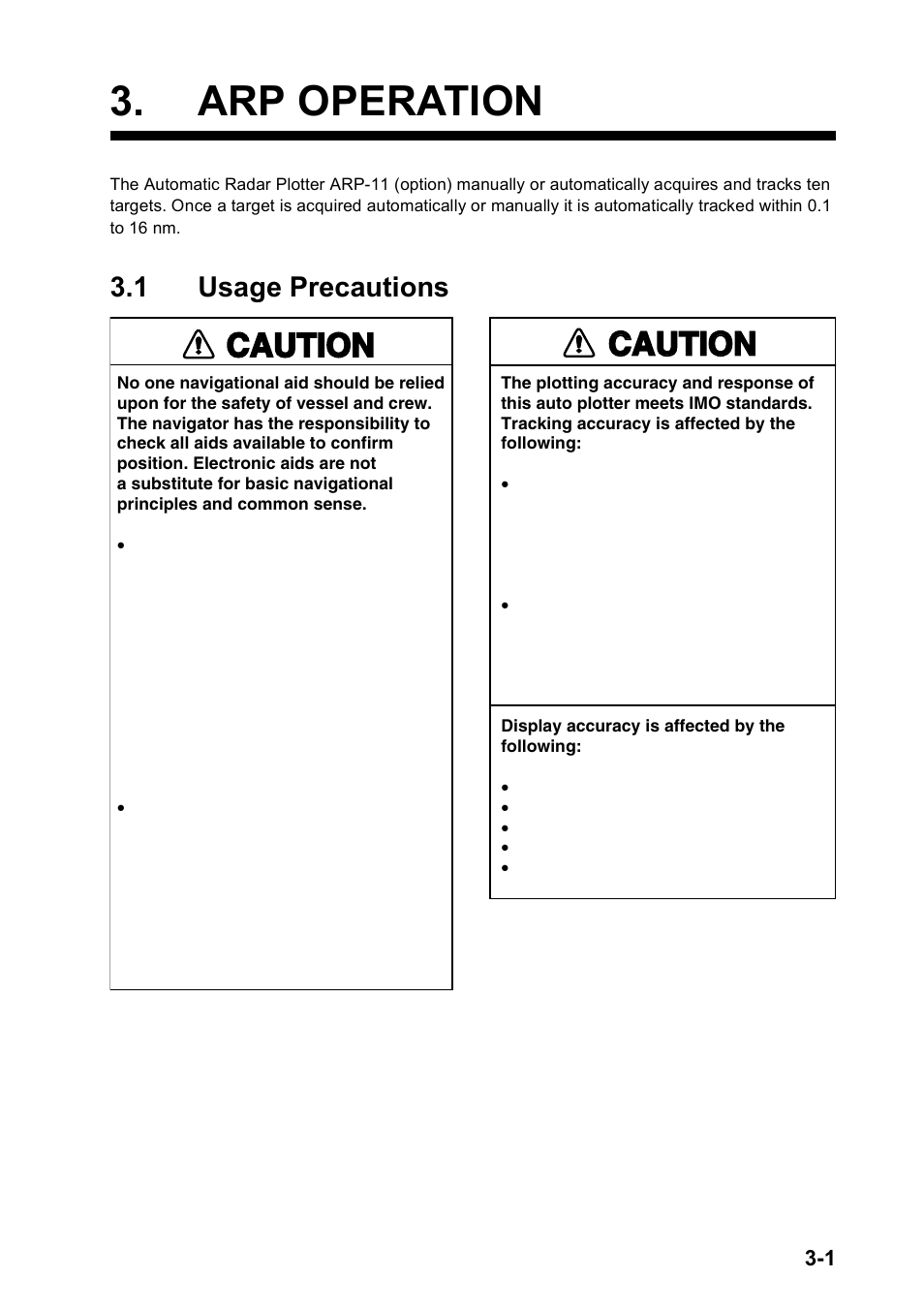 Arp operation, 1 usage precautions, Caution | Furuno FR-8122 EU User Manual | Page 74 / 120