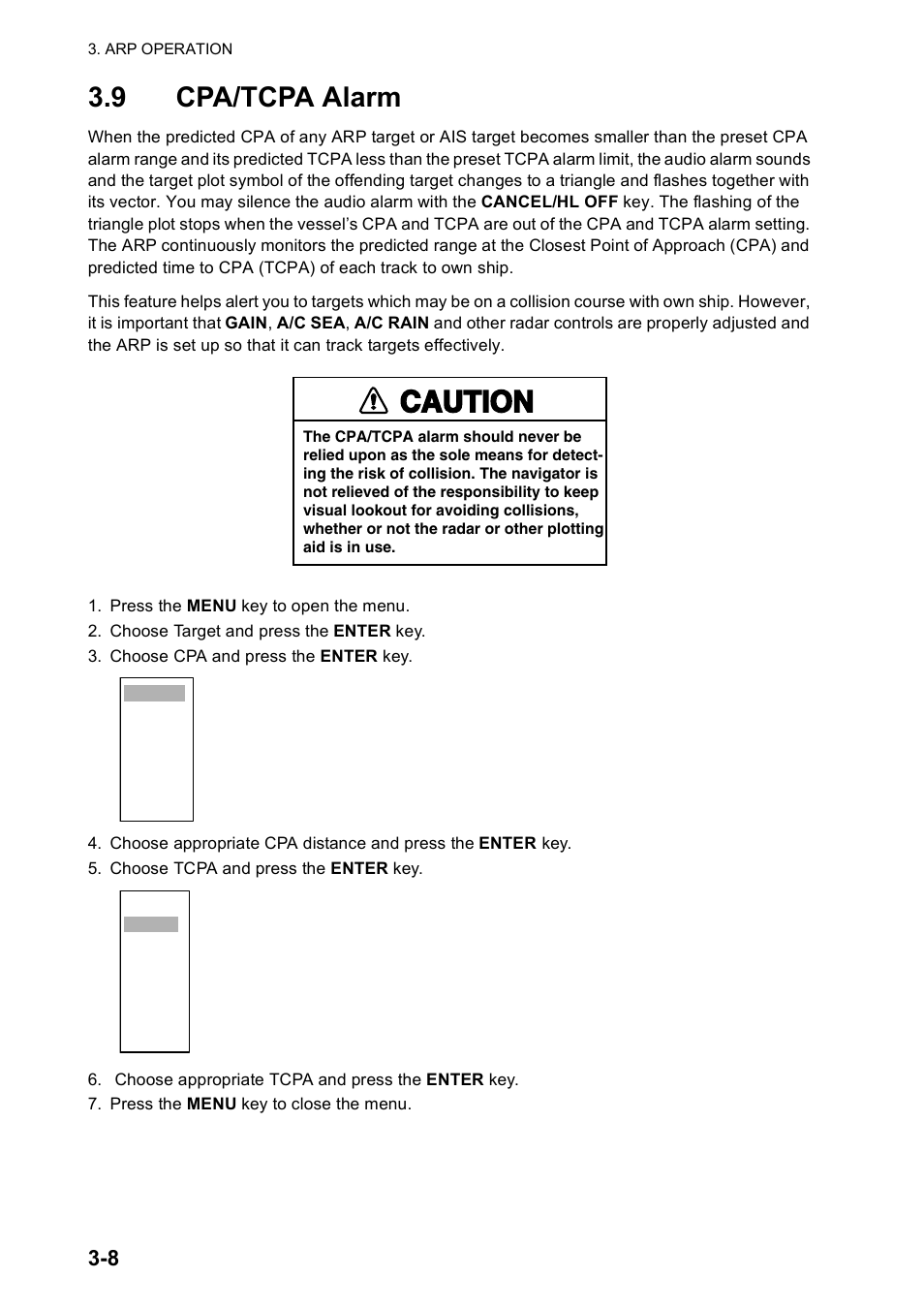 9 cpa/tcpa alarm, Caution | Furuno FR-8122 EU User Manual | Page 81 / 120