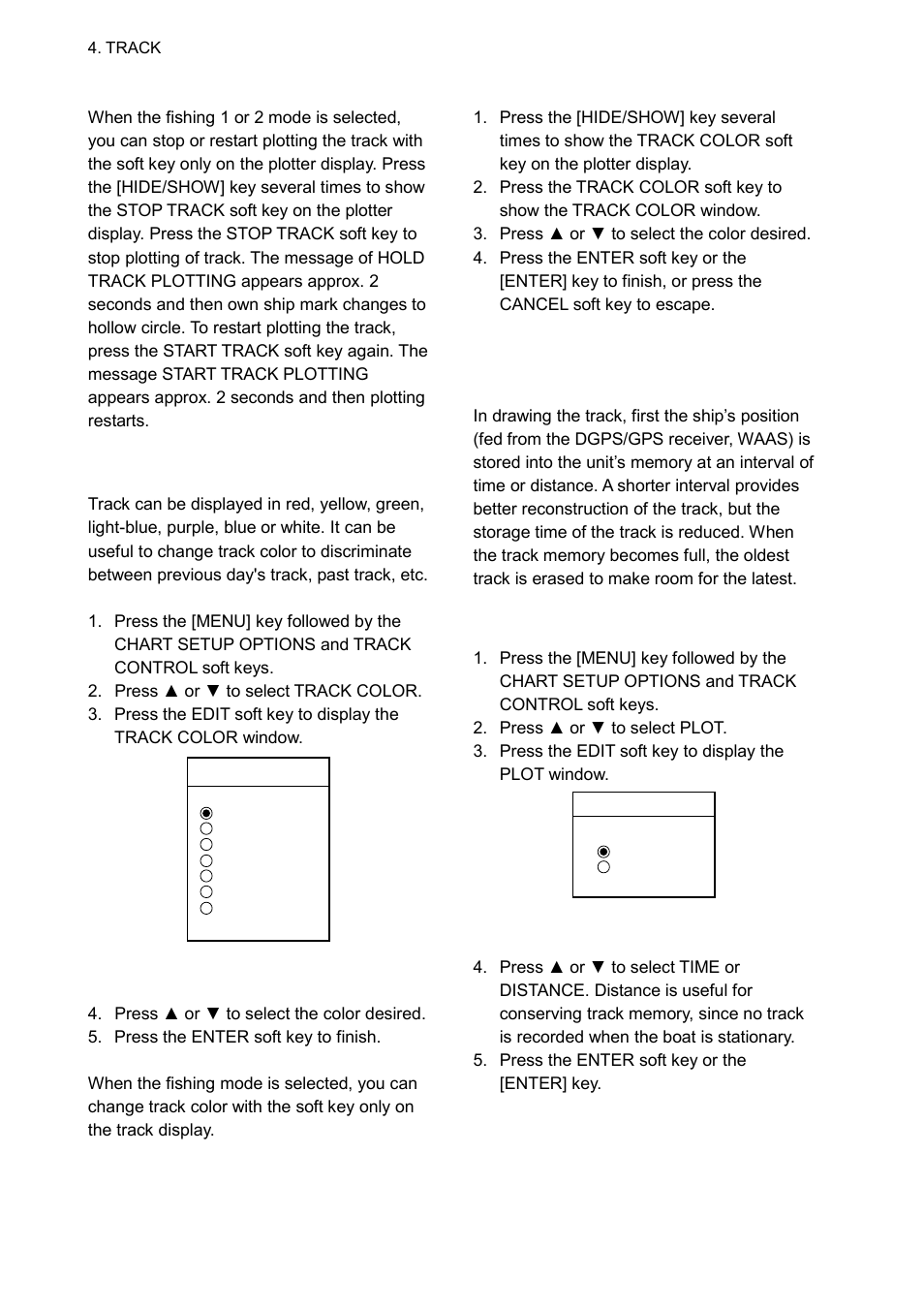 3 changing track color, 4 track plotting method, interval | Furuno GP-1650WDF User Manual | Page 38 / 113