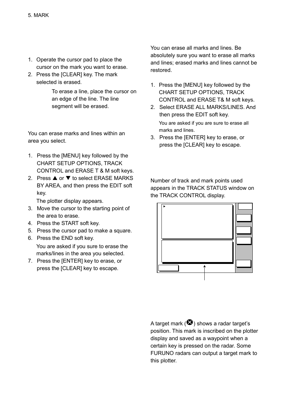 4 erasing marks, 5 displaying track and mark points, 6 target mark | Furuno GP-1650WDF User Manual | Page 44 / 113