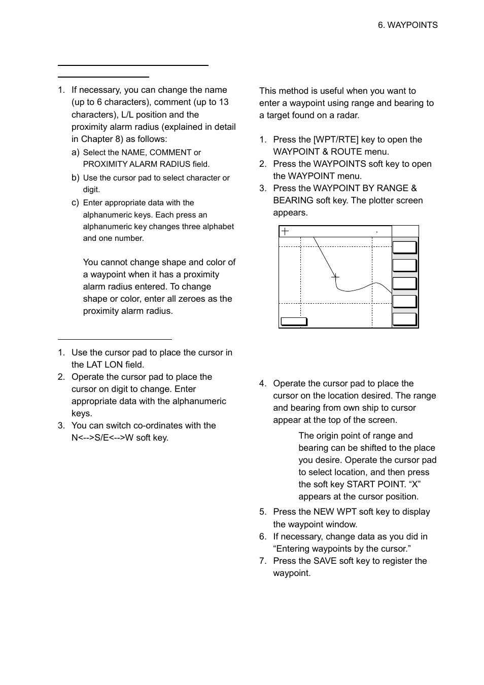 Entering waypoints by range and bearing | Furuno GP-1650WDF User Manual | Page 47 / 113