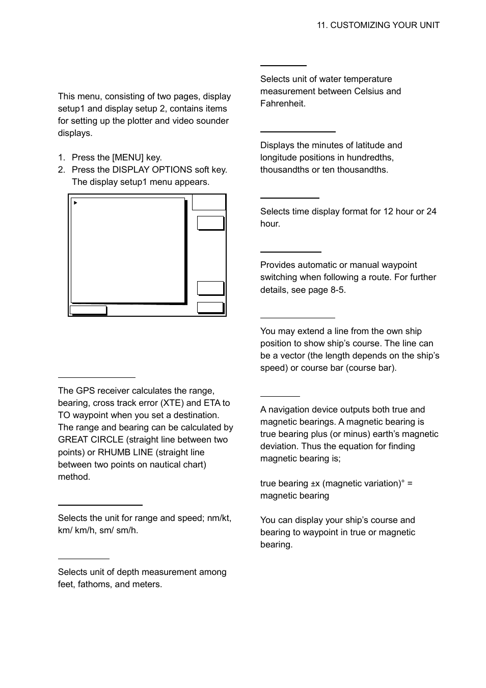 2 display options menu, Display setup 1 menu description | Furuno GP-1650WDF User Manual | Page 73 / 113