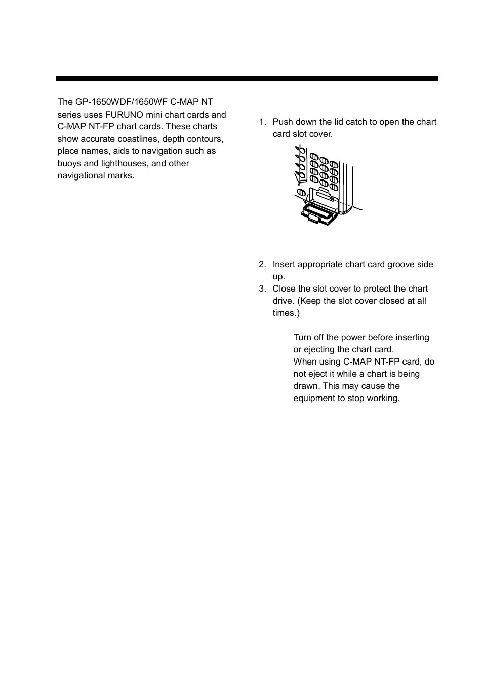 Using c-map nt model, 1 inserting chart card | Furuno GP-1650WDF User Manual | Page 85 / 113