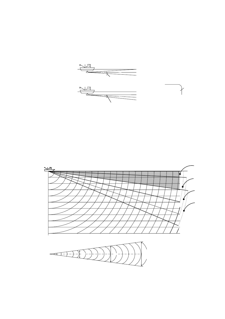 Suitable tilt angle, Figure 2-5 tilt angle and sea surface reflections, Figure 2-6 tilt angle and beam coverage | Furuno CH-37 User Manual | Page 22 / 90