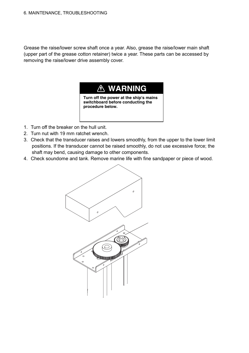 3 hull unit maintenance, Warning | Furuno CH-300 User Manual | Page 110 / 124