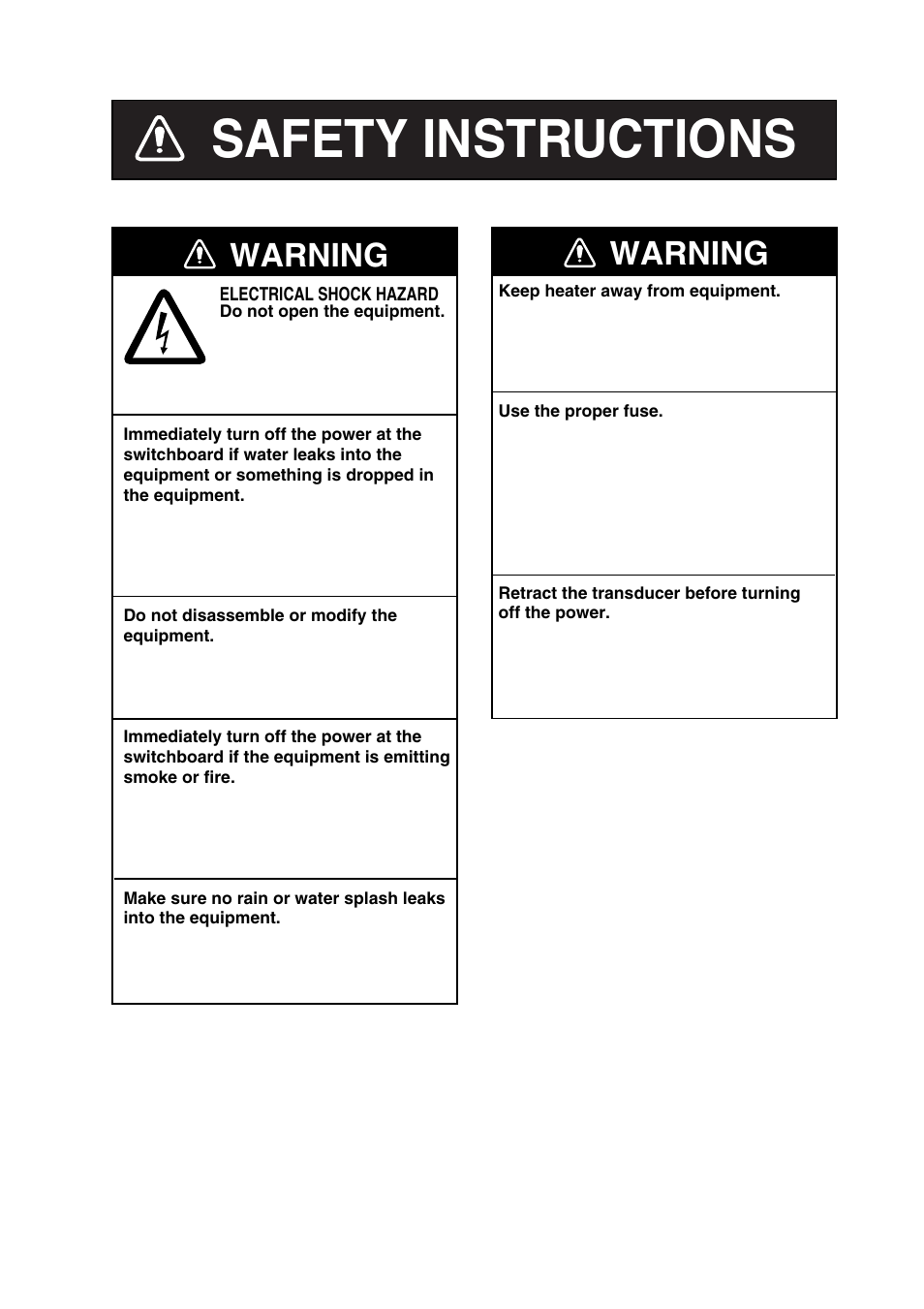 Safety instructions, Warning | Furuno CH-300 User Manual | Page 3 / 124