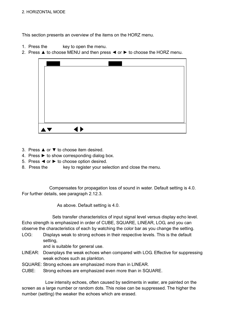 14 horizontal menu overview, 1 horizontal menu description | Furuno CH-300 User Manual | Page 48 / 124