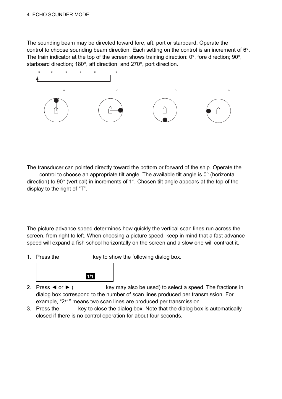 4 train direction, 5 choosing a tilt angle, 6 choosing a picture advance speed | Furuno CH-300 User Manual | Page 80 / 124