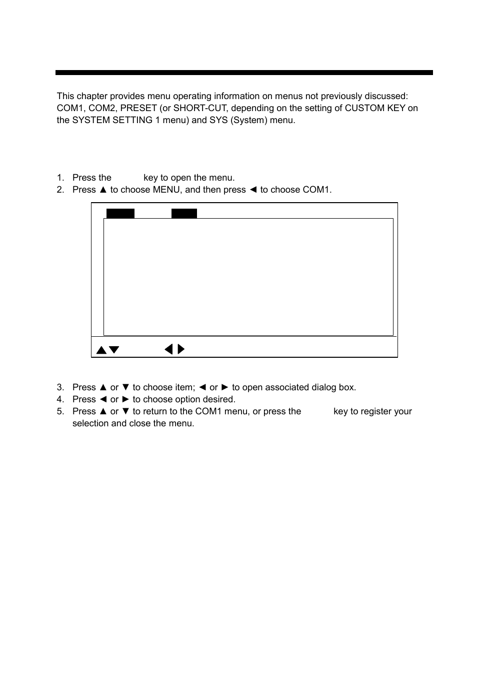 Menu operation, 1 com1 menu | Furuno CH-300 User Manual | Page 87 / 124