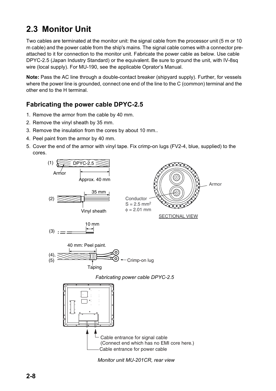 3 monitor unit (for far-2157), 3 monitor unit, Fabricating the power cable dpyc-2.5 | Furuno FAR-2157-D User Manual | Page 32 / 111