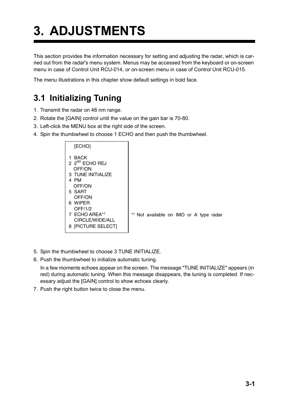 Adjustments, 1 initializing tuning | Furuno FAR-2157-D User Manual | Page 43 / 111