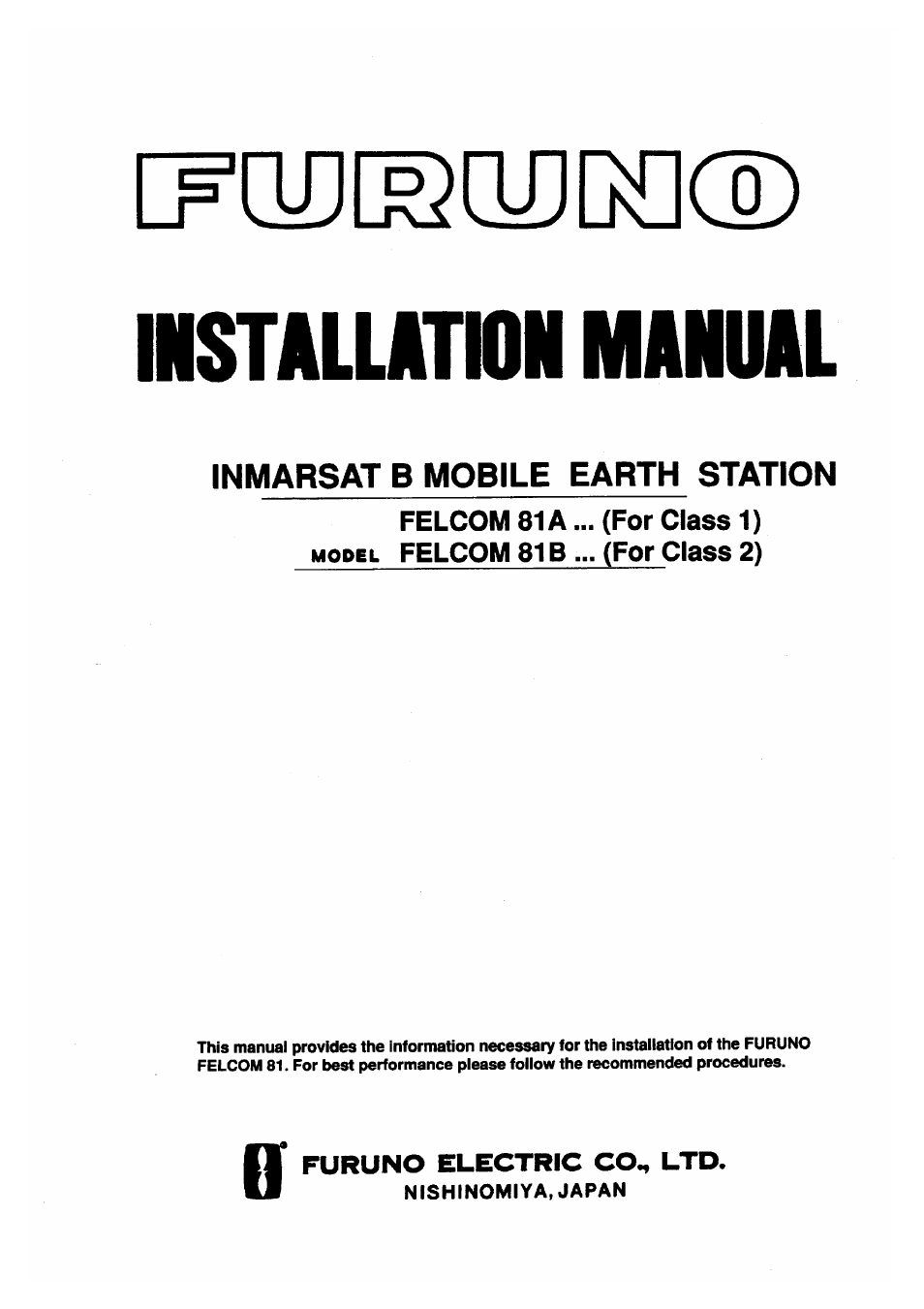 Furuno FELCOM 81B User Manual | 87 pages