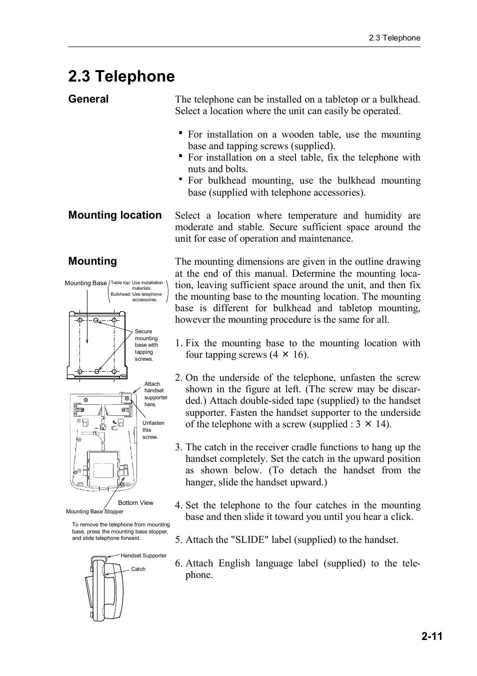 3 telephone, General, Mounting location | Mounting | Furuno FELCOM 81B User Manual | Page 35 / 87