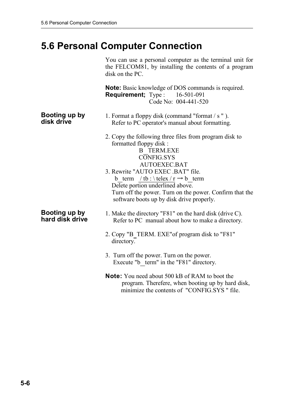 6 personal computer connection | Furuno FELCOM 81B User Manual | Page 60 / 87