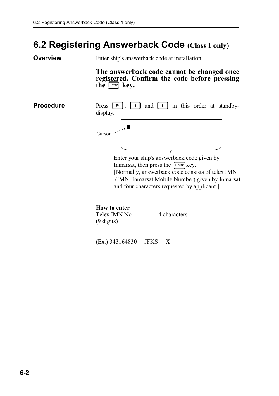 2 registering answerback code (class 1 only), 2 registering answerback code, Class 1 only) | Furuno FELCOM 81B User Manual | Page 62 / 87