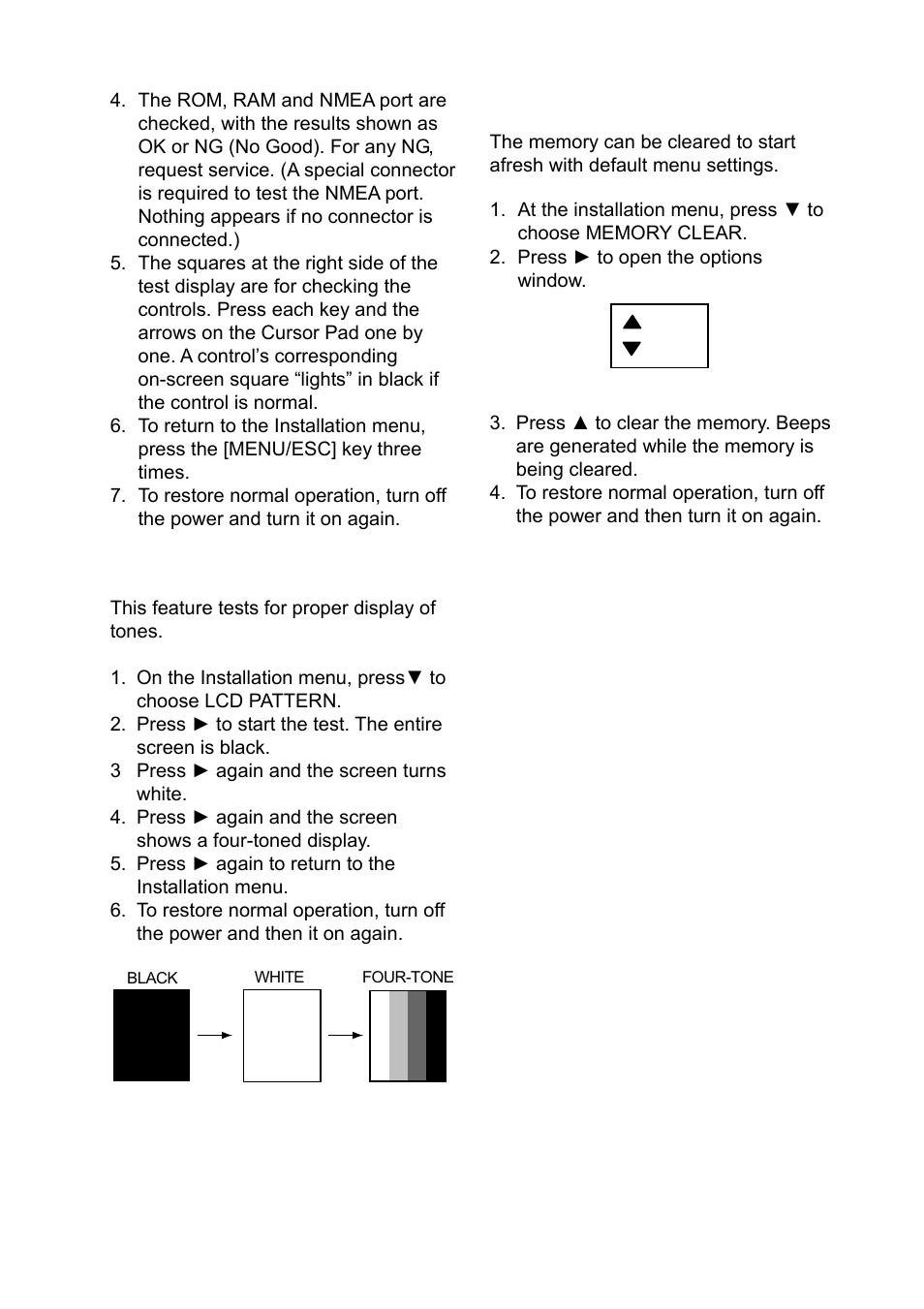 8 test pattern, 9 memory clear | Furuno Ls4100 User Manual | Page 29 / 48