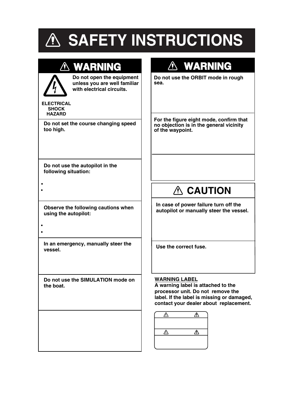 Safety instructions, Caution, Warning | Furuno 520 User Manual | Page 3 / 73