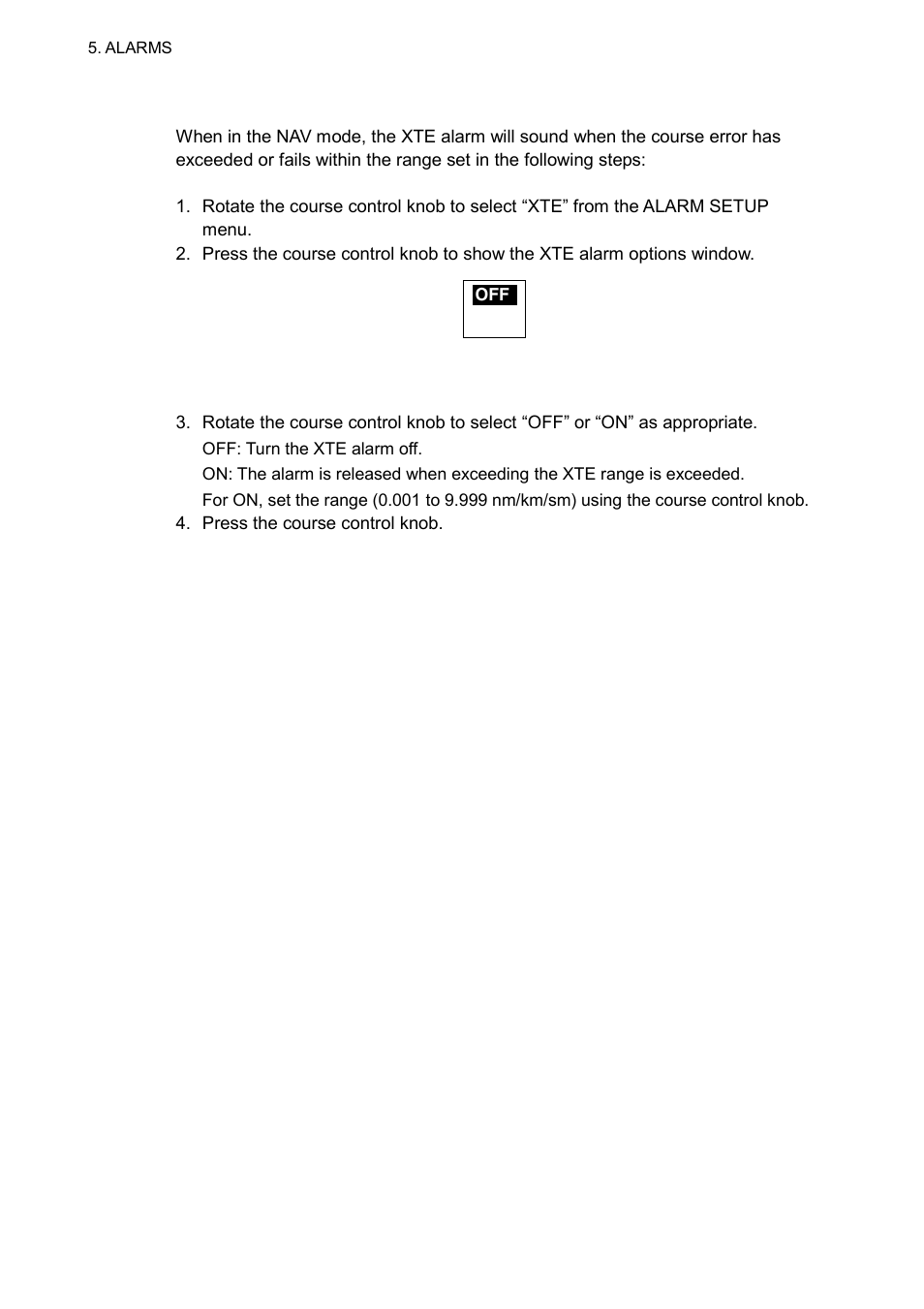 4 5.1.5 setting the cross-track error limit | Furuno 520 User Manual | Page 54 / 73