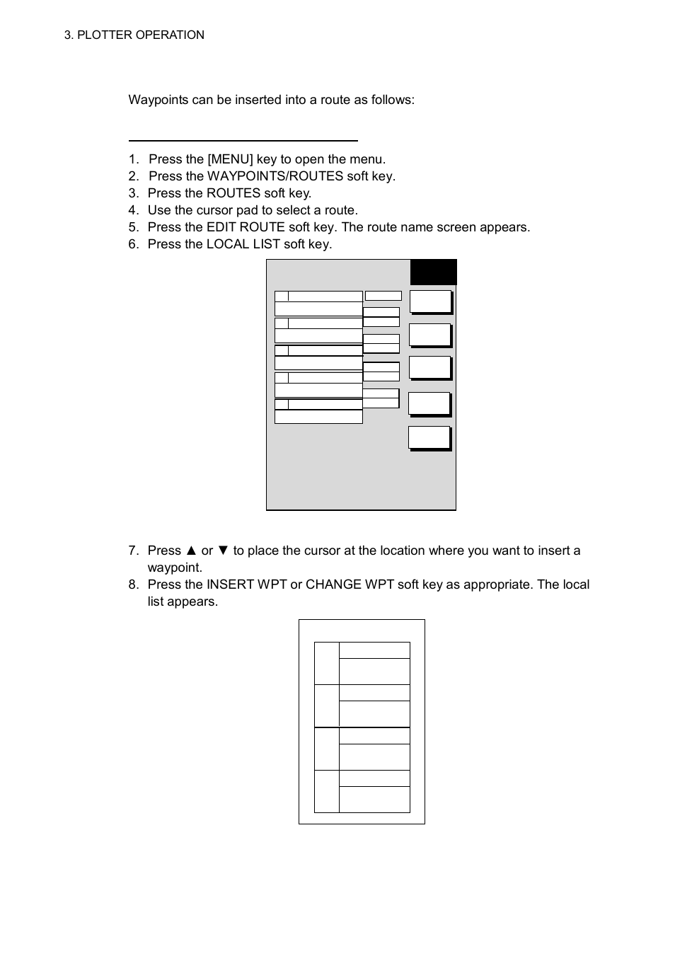 Waypoint list for editing a route (local list), Plotter operation | Furuno NAVNET 1752C User Manual | Page 126 / 260