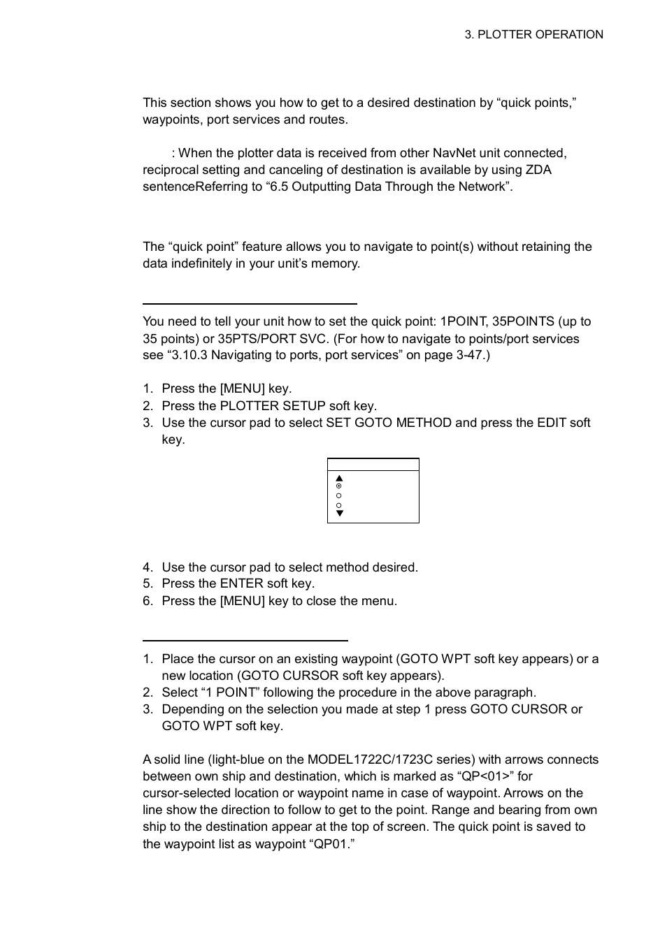 10 navigation, 1 navigating to a “quick point | Furuno NAVNET 1752C User Manual | Page 129 / 260