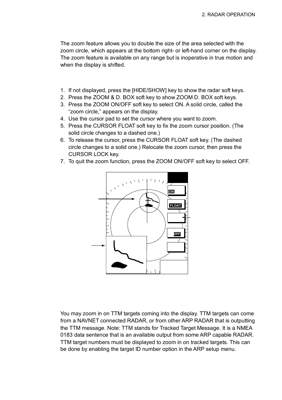15 zoom, 1 zooming in on radar targets, 2 zooming arp, ttm targets | Furuno NAVNET 1752C User Manual | Page 53 / 260