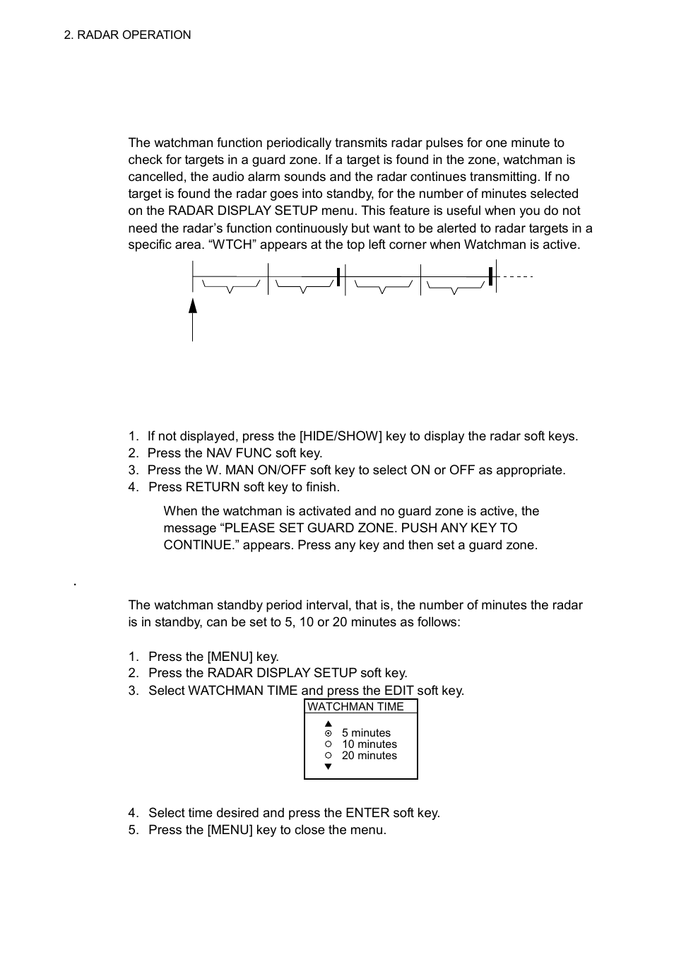 23 watchman, 1 how watchman works, 2 turning on/off watchman | 23.3 setting watchman stand-by interval | Furuno NAVNET 1752C User Manual | Page 66 / 260