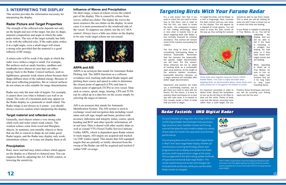 Targeting birds with your furuno radar, Radar factoids - uhd digital radar, Interpreting the display | Furuno Marine Radar User Manual | Page 11 / 24