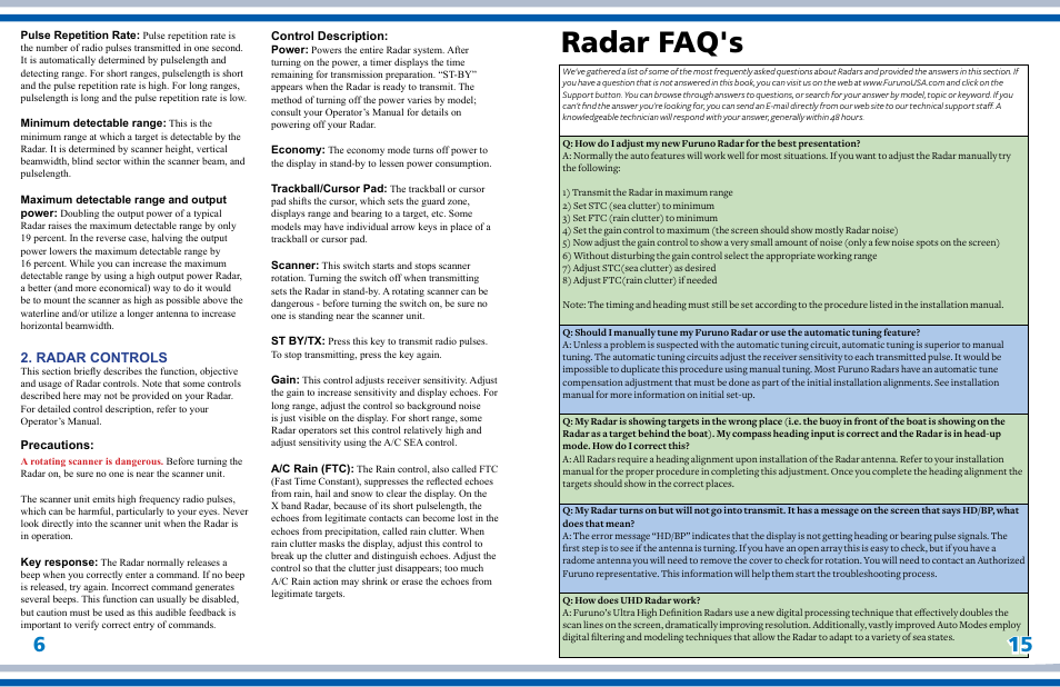Radar faq's, Radar controls | Furuno Marine Radar User Manual | Page 17 / 24