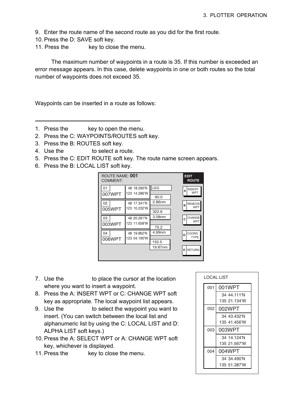 3 inserting waypoints | Furuno 1834C-BB User Manual | Page 100 / 233