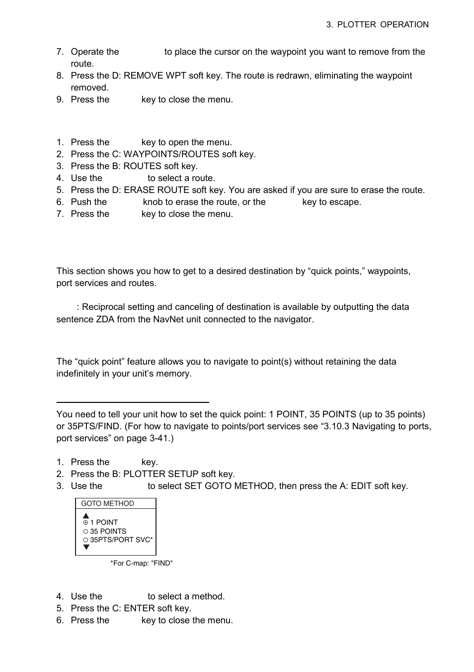 10 navigation, 5 erasing routes, 1 navigating to a “quick point | Furuno 1834C-BB User Manual | Page 102 / 233