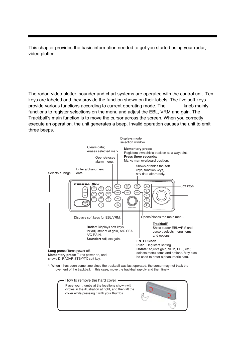 Operational overview, 1 operating controls, 1 control unit | How to remove the hard cover | Furuno 1834C-BB User Manual | Page 12 / 233