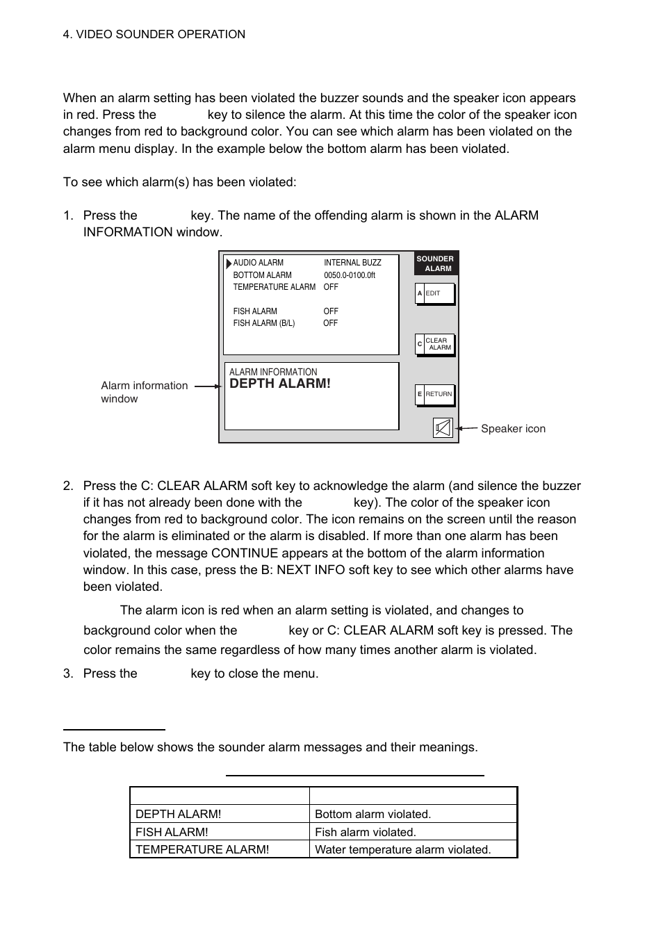 Depth alarm | Furuno 1834C-BB User Manual | Page 137 / 233