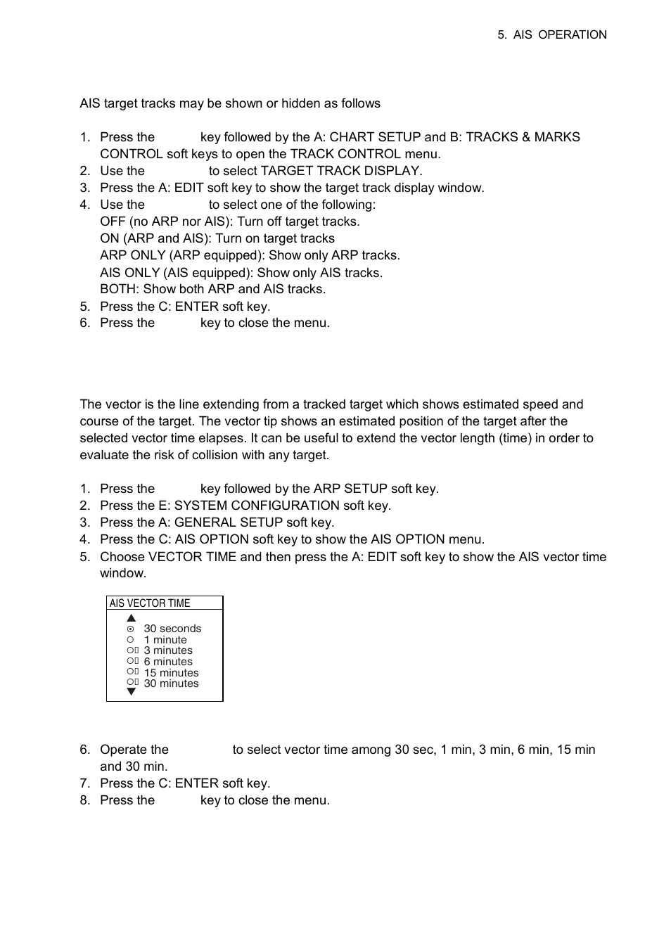 9 showing, hiding ais target tracks, 10 choosing vector time | Furuno 1834C-BB User Manual | Page 148 / 233