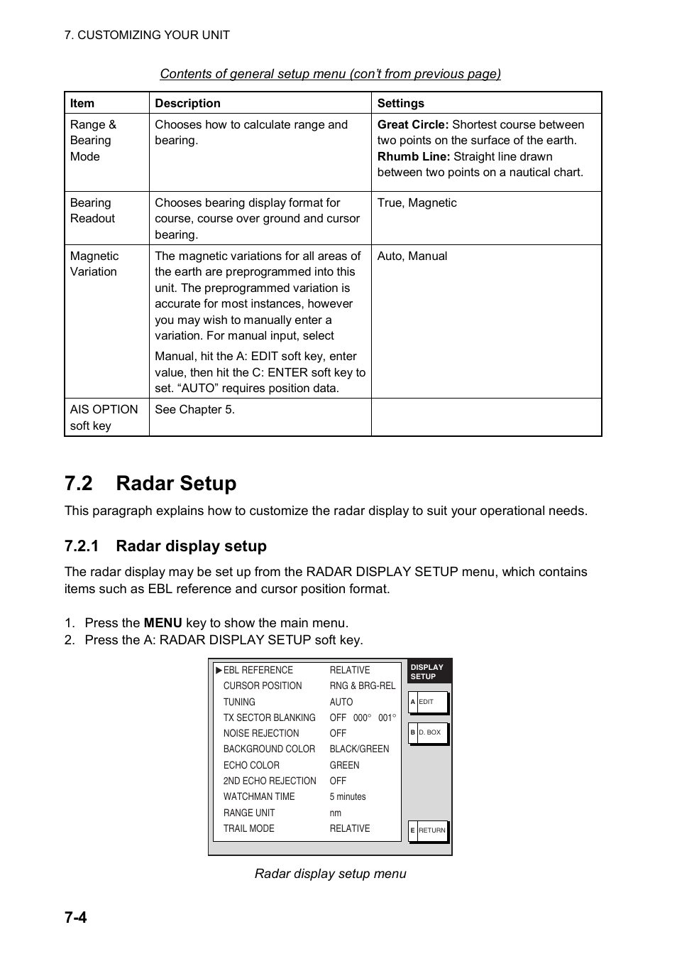 2 radar setup, 1 radar display setup | Furuno 1834C-BB User Manual | Page 159 / 233