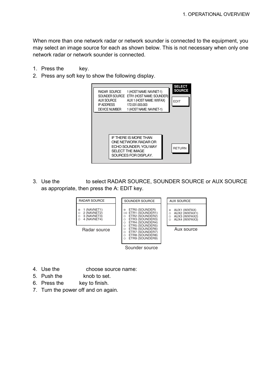 9 1.5.4 selecting image source, Operational overview | Furuno 1834C-BB User Manual | Page 20 / 233