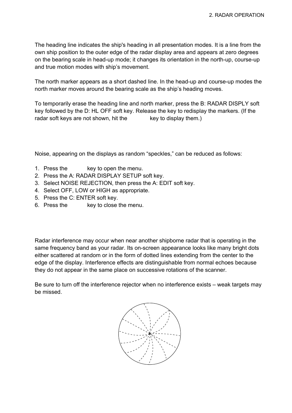 12 erasing the heading line, north marker, 13 reducing noise interference, 14 rejecting radar interference | Furuno 1834C-BB User Manual | Page 38 / 233