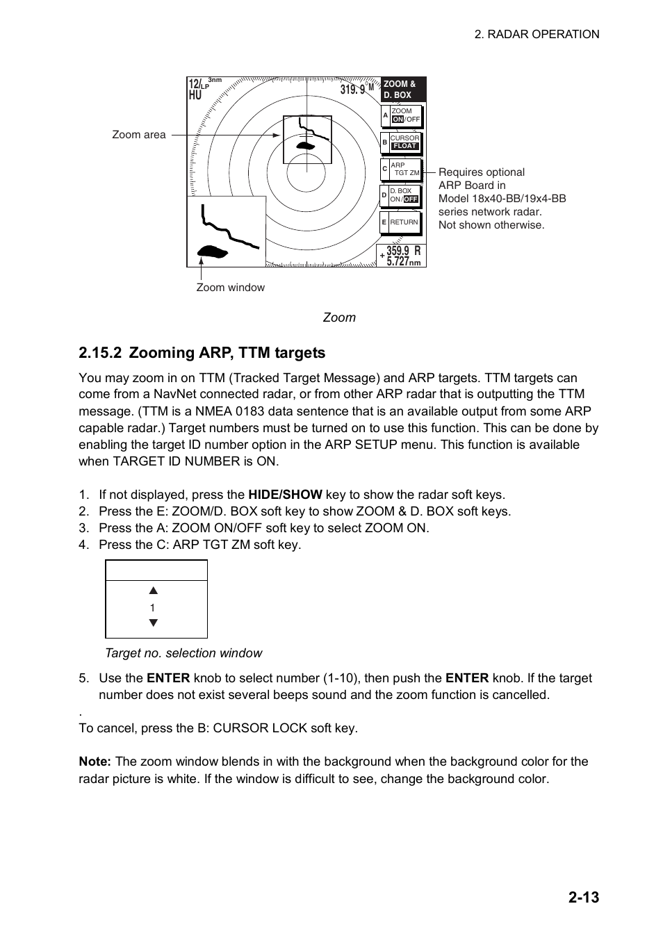 2 zooming arp, ttm targets, 12/ hu, Zoom | Furuno 1834C-BB User Manual | Page 40 / 233