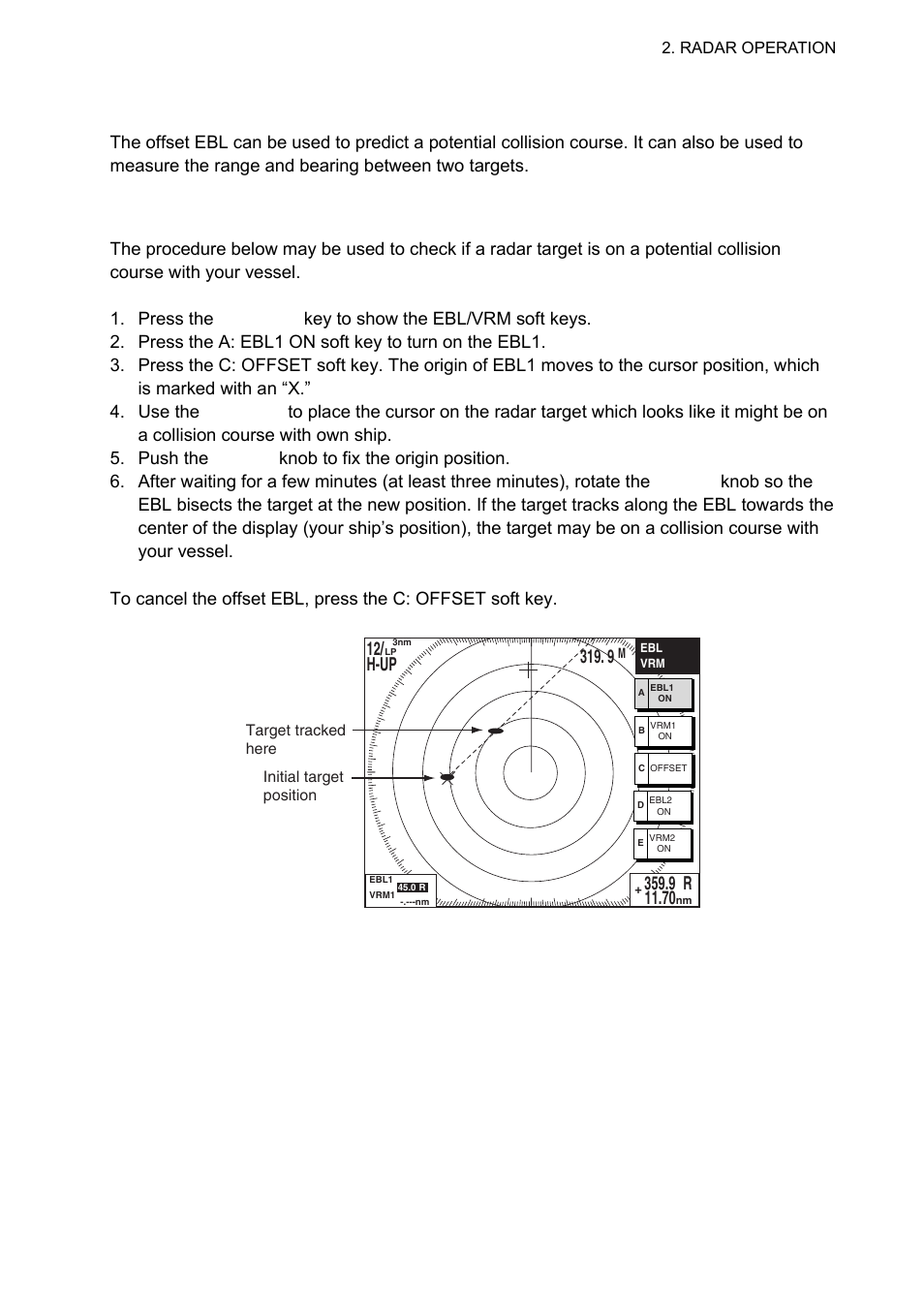 17 using the offset ebl, 1 predicting collision course, 12/ h-up | Furuno 1834C-BB User Manual | Page 42 / 233