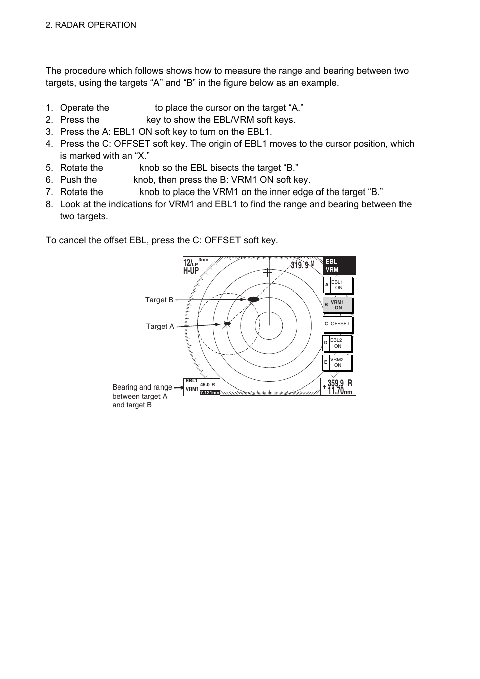 12/ h-up, Measuring range and bearing between two targets | Furuno 1834C-BB User Manual | Page 43 / 233